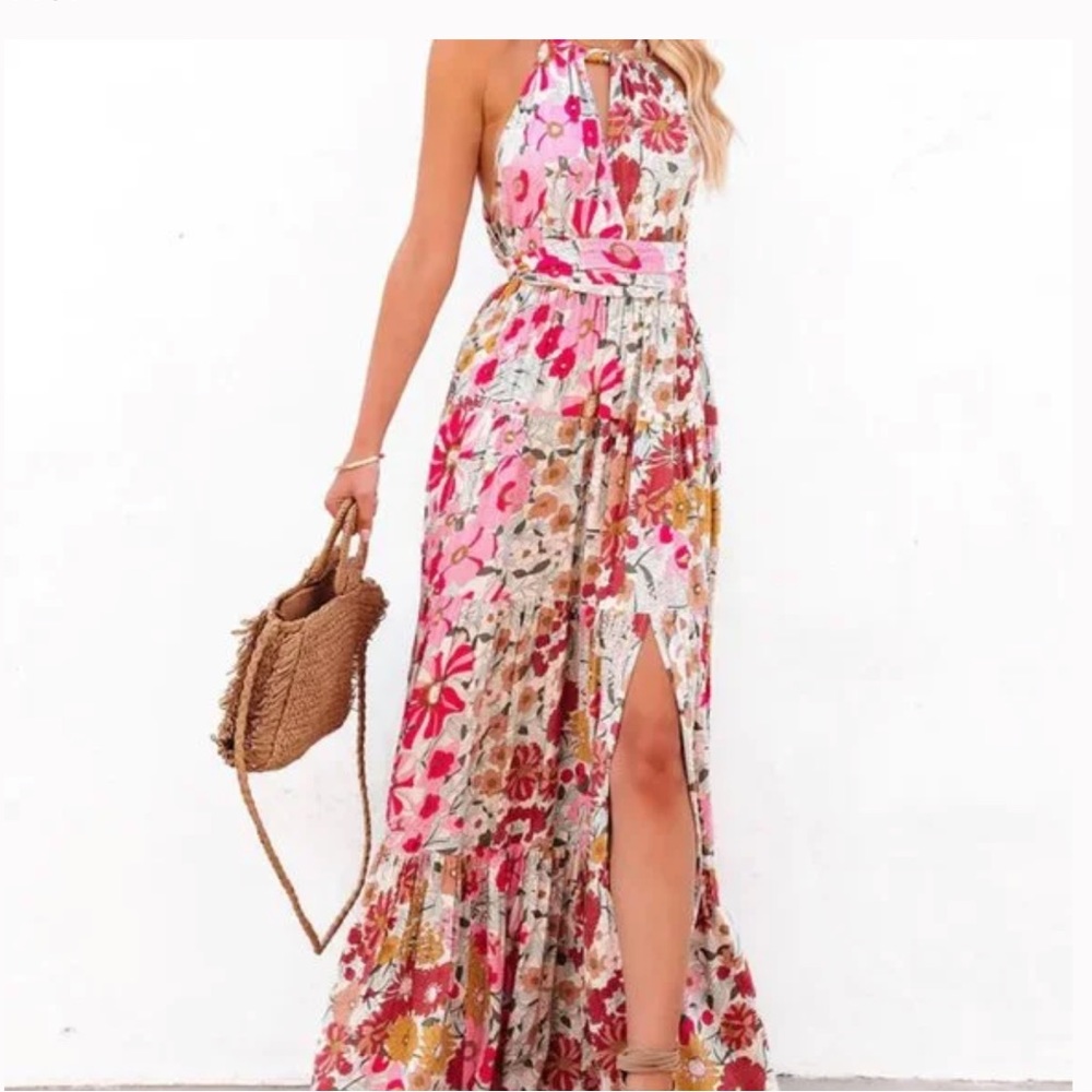 Vici collection Twisted Blooms halter top wrapped floral dress Size Small